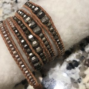 Silver mixed metal leather wrap bracelet chan luu